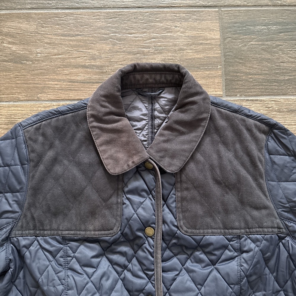 Barbour Strattford Quilt Jacket Women 10 Navy Insulated Corduroy Collar - Picture 2 of 11